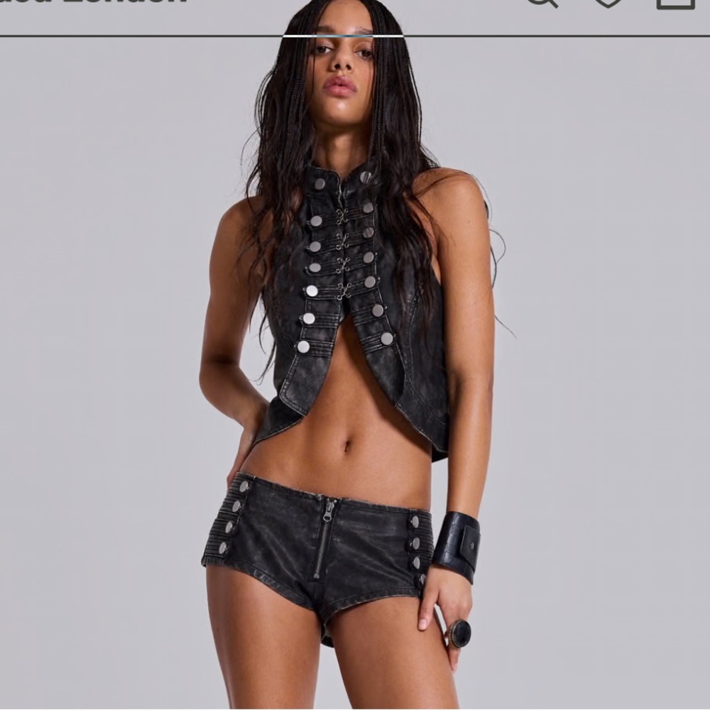 Jaded London Rebel Military PU Leather Mini Shorts